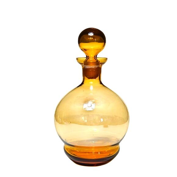 Honey Amber Decanter Genie Bottle with Glass Stopper Pearlescence 60s - Picture 1 of 8
